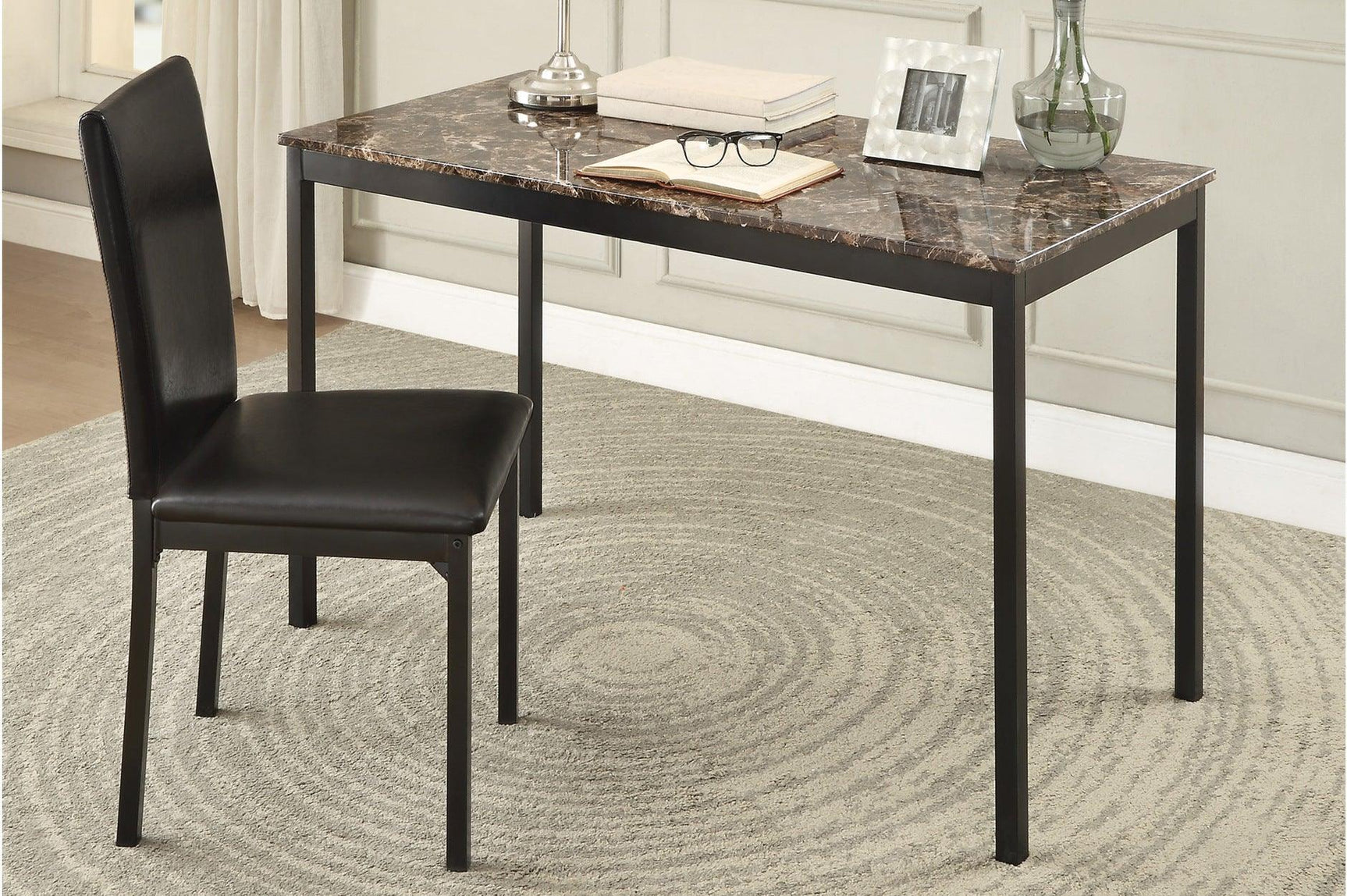 Tempe Dark Brown Modern Contemporary Transitional Faux Marble, Faux Leather Writing Desk And Chair - Ella Furniture