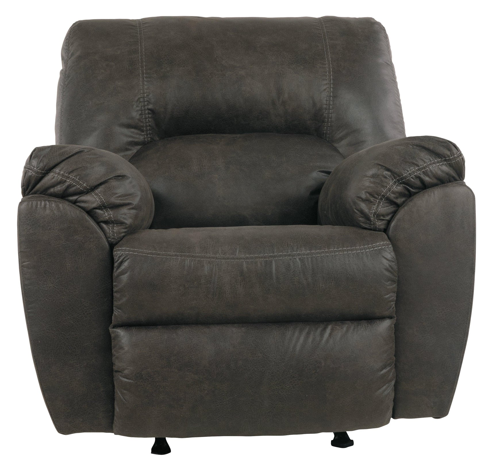 Tambo Pewter Faux Leather Recliner Chair angled side view reclined