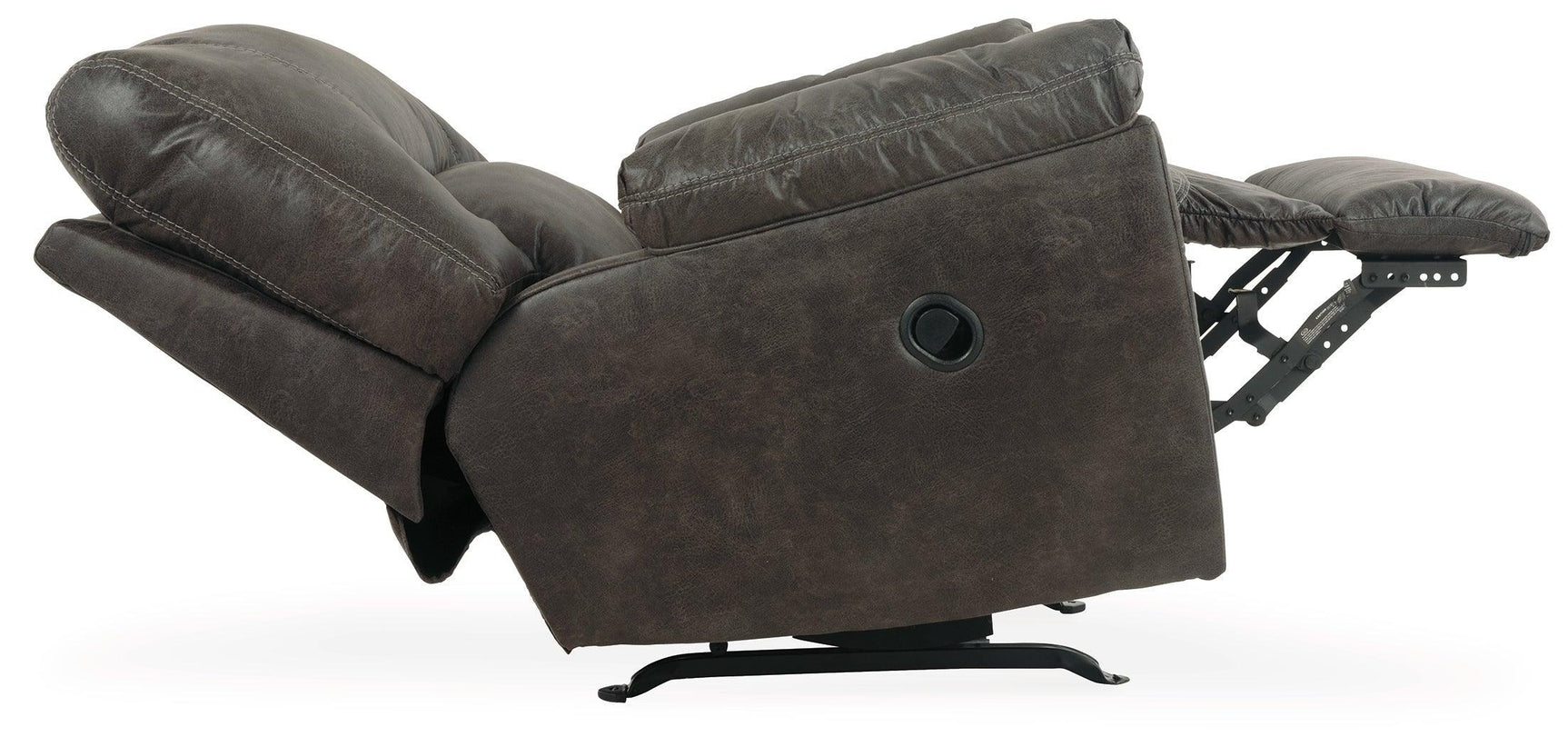 Tambo Pewter Faux Leather Recliner Chair close-up of angled pillow-top arm