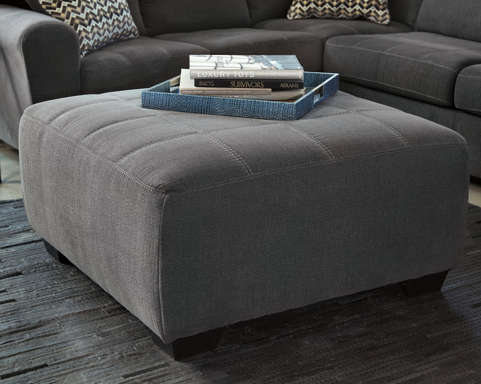 Ambee Slate Chenille Oversized Accent Ottoman - Ella Furniture