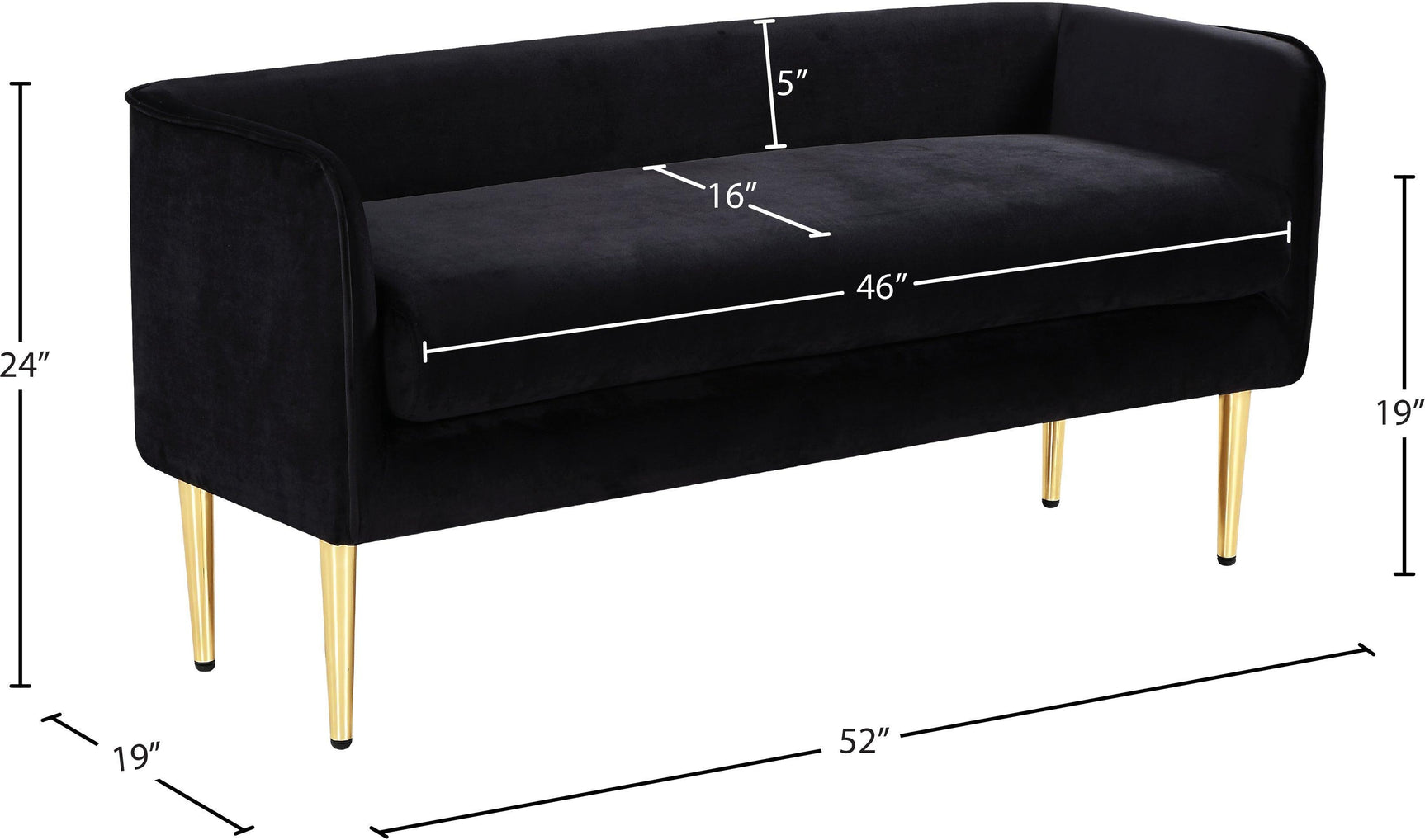 Audrey Black Velvet Bench - Ella Furniture