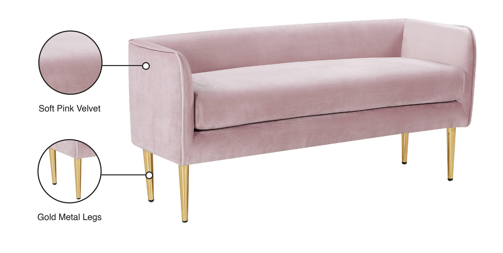 Audrey Pink Velvet Bench - Ella Furniture