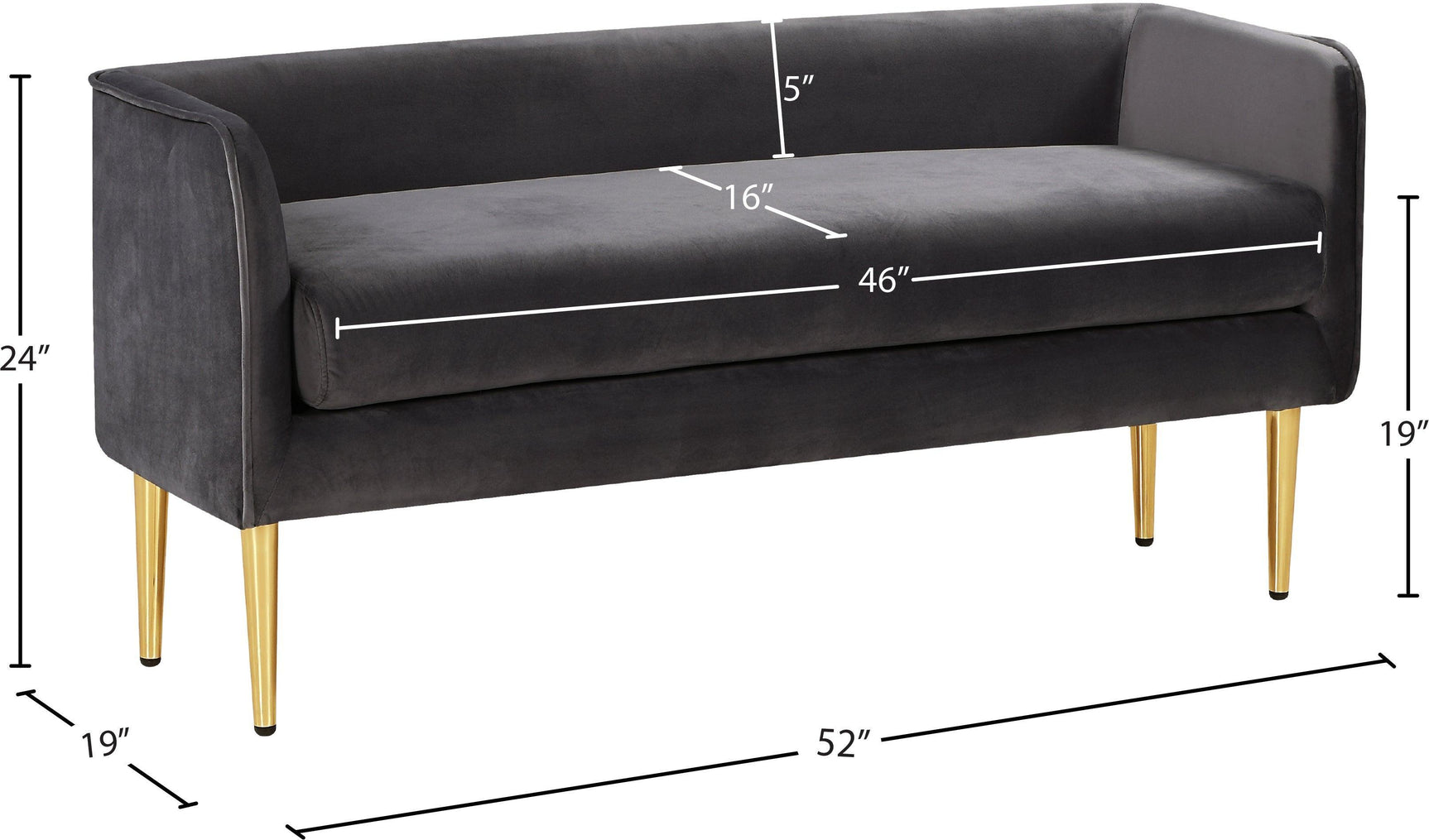 Audrey Grey Velvet Bench - Ella Furniture