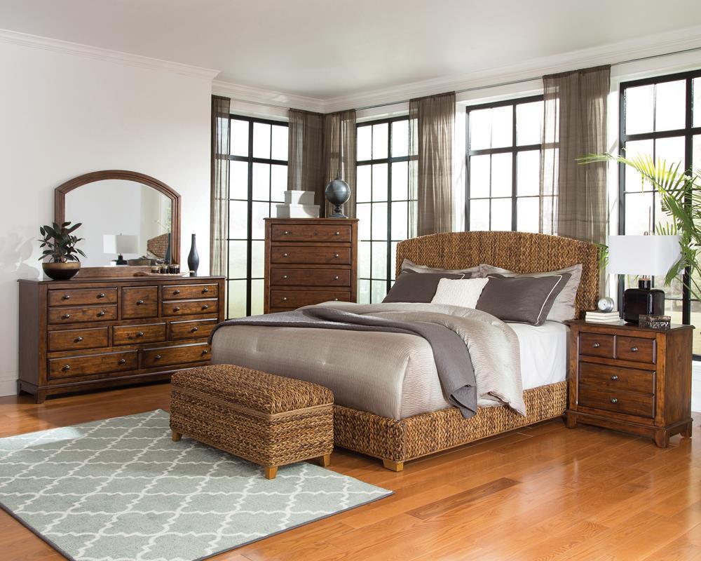 Laughton Queen Hand-woven Banana Leaf Bed Amber - Ella Furniture