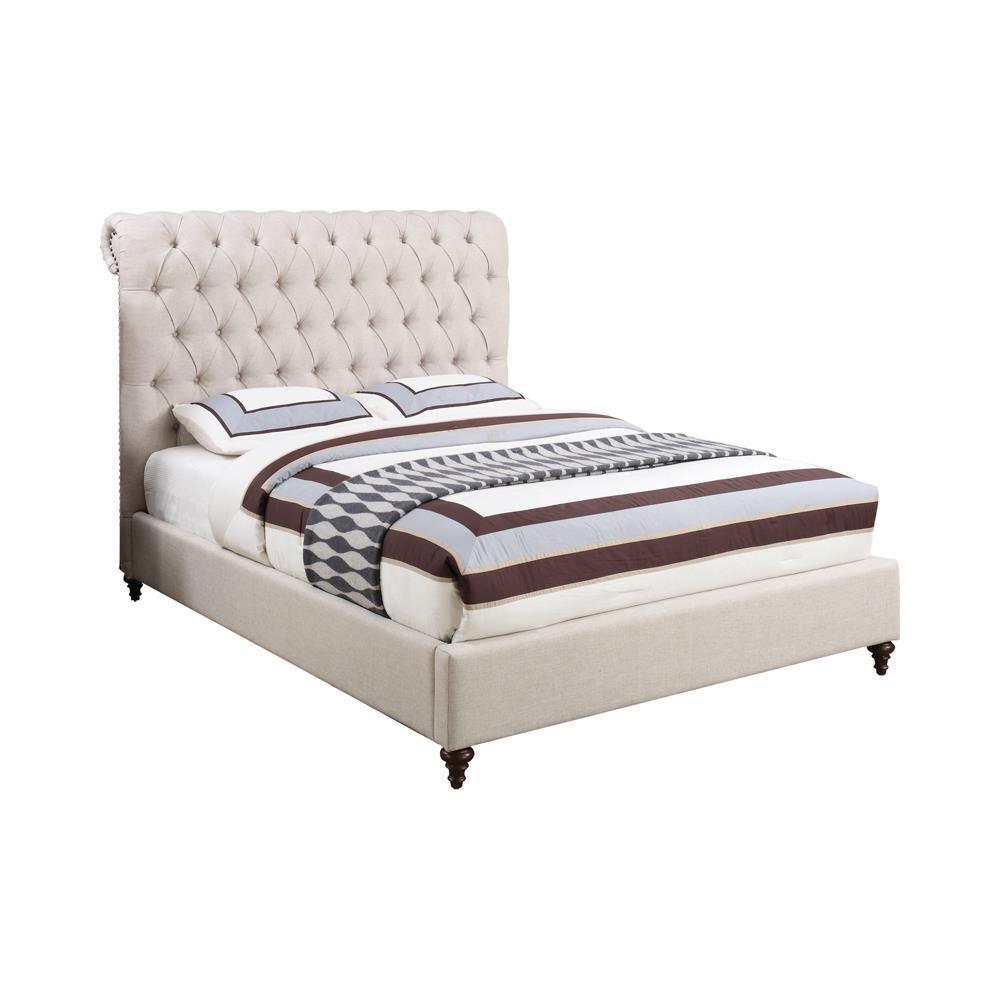 Devon Button Tufted Upholstered Eastern King Bed Beige - Ella Furniture