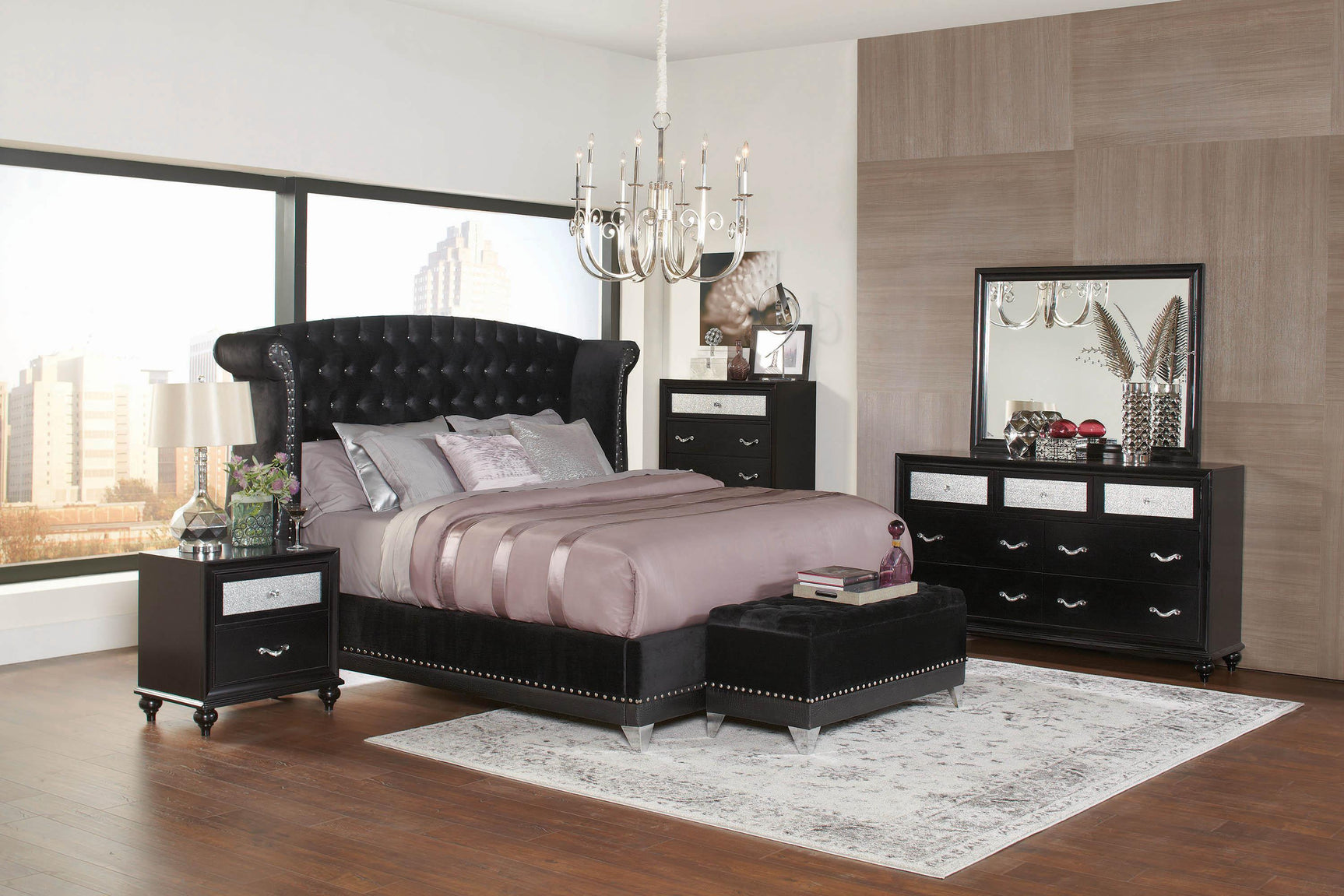 Barzini Tufted Rectangular Trunk With Nailhead Black - Ella Furniture