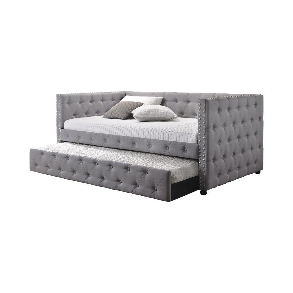 Mockern Tufted Upholstered Daybed With Trundle Grey - Ella Furniture