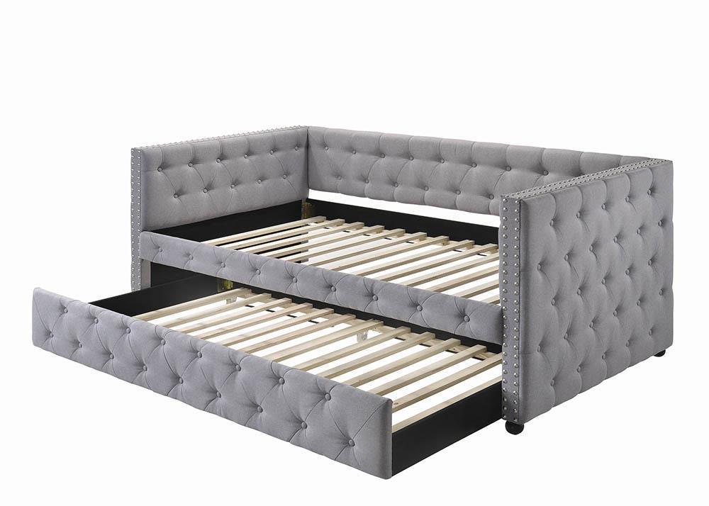 Mockern Tufted Upholstered Daybed With Trundle Grey - Ella Furniture
