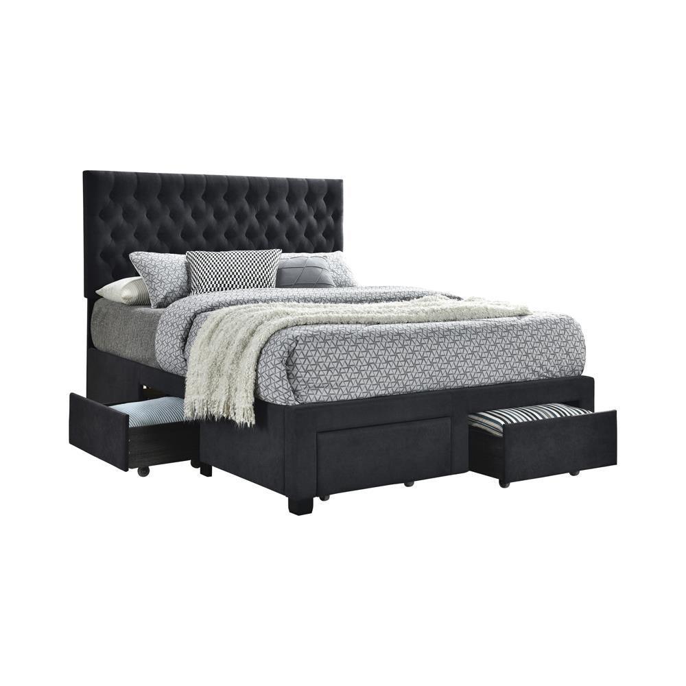 Soledad Eastern King 4-Drawer Button Tufted Storage Bed Charcoal - Ella Furniture