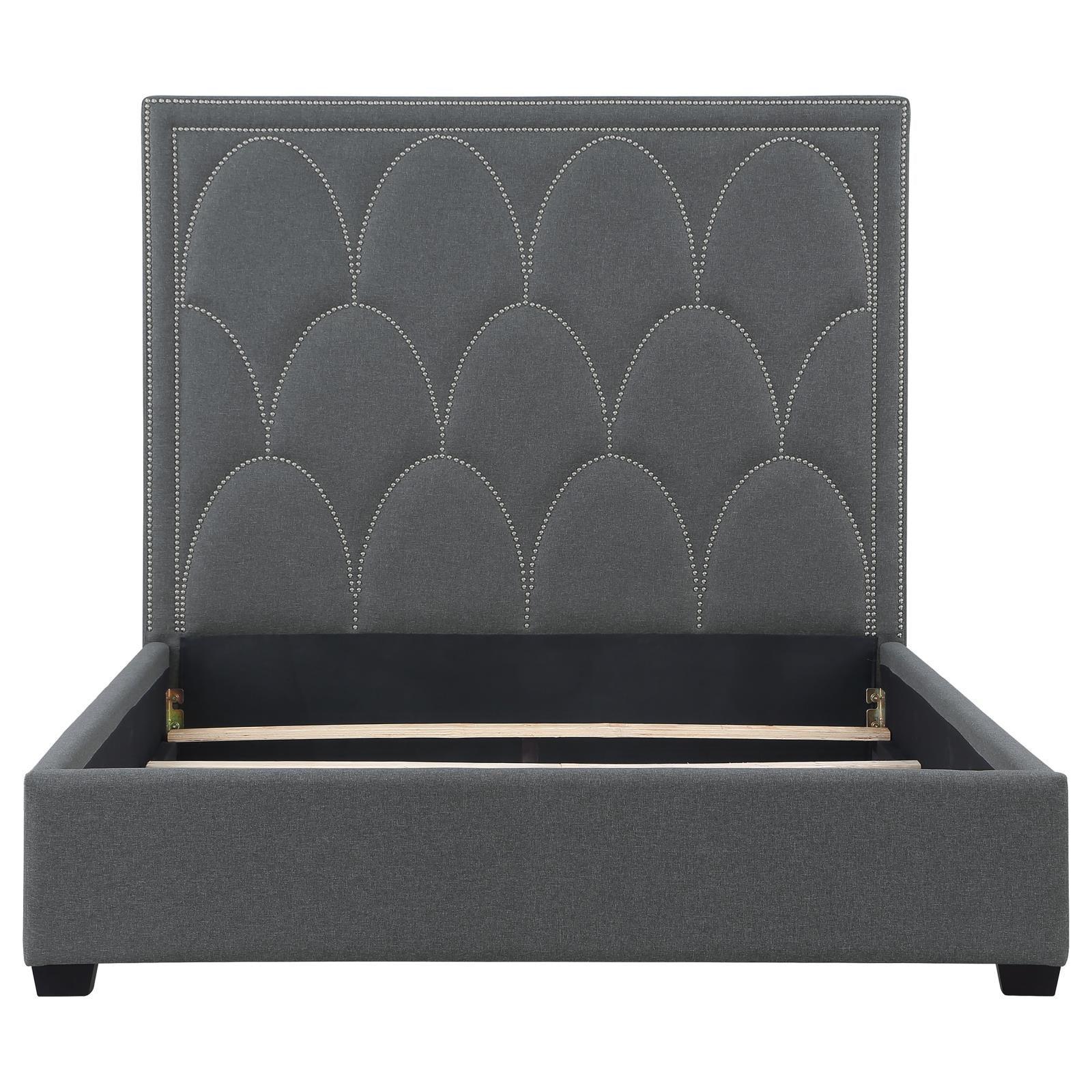 Bowfield Upholstered Bed With Nailhead Trim Charcoal 315900Q - Ella Furniture