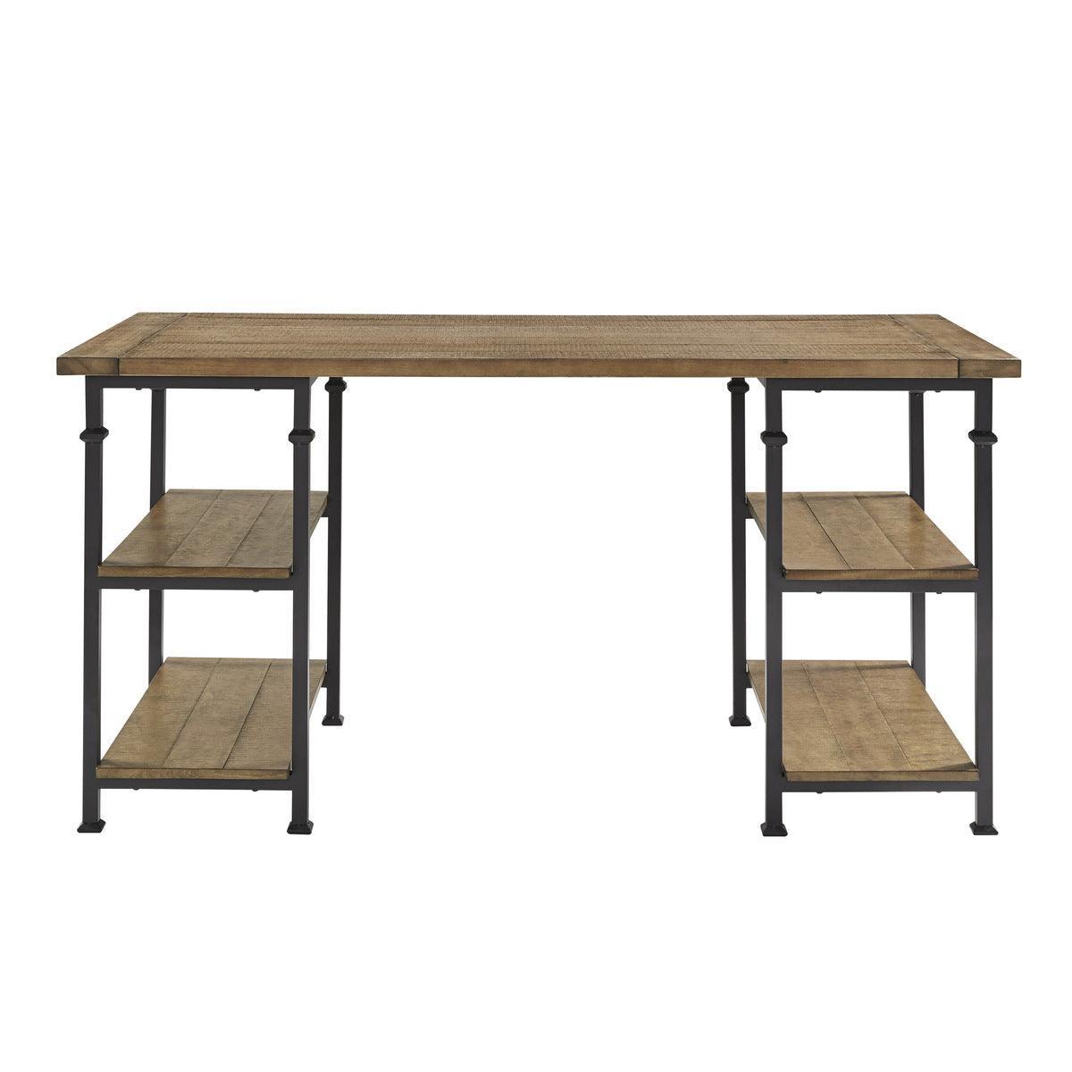Factory Rustic Poplar Finish And Rustic Black Metal Finish Solid Wood And Metal Writing Desk - Ella Furniture