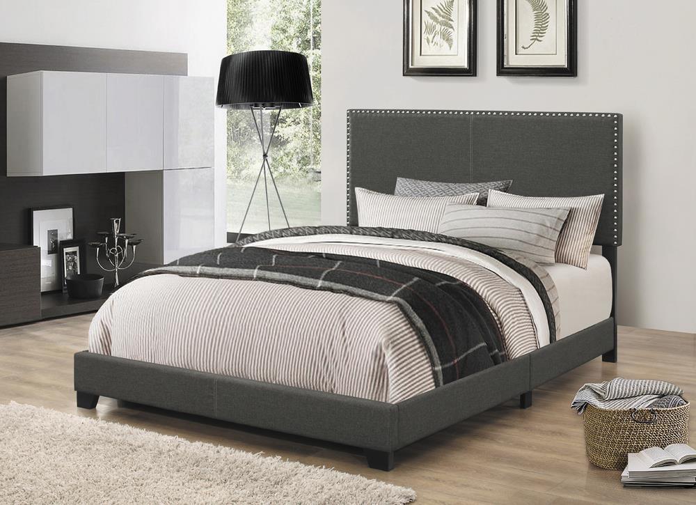 Boyd Full Upholstered Bed With Nailhead Trim Charcoal - Ella Furniture