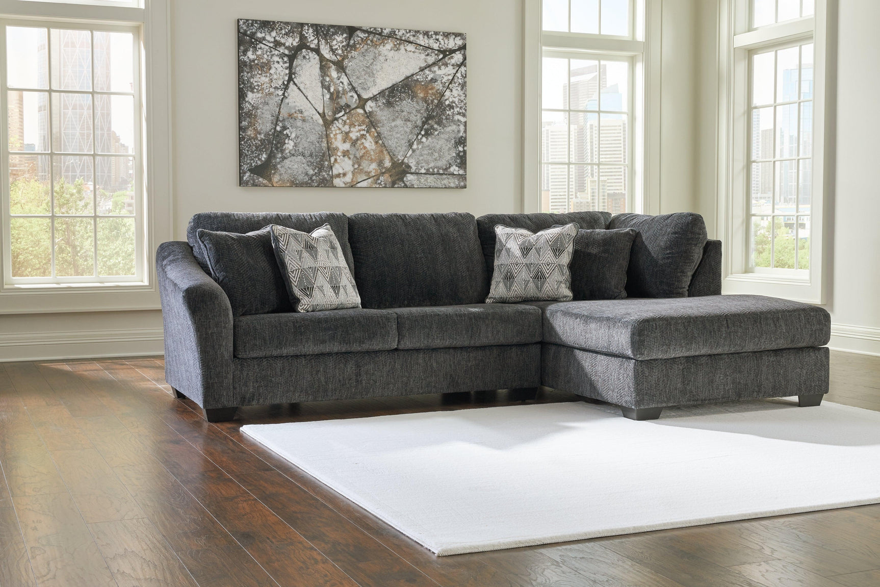 Biddeford Ebony 2-Piece Sleeper Sectional With Chaise - Ella Furniture