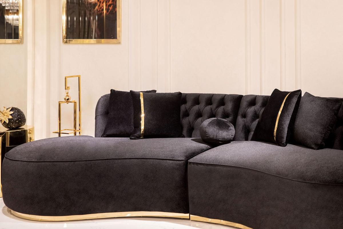 Sophia Black Velvet Curved Sectional - Ella Furniture