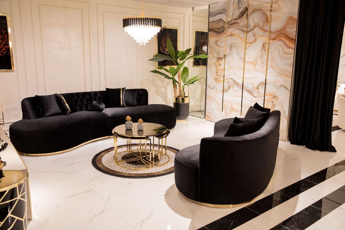 Sophia Black Velvet Curved Sectional - Ella Furniture