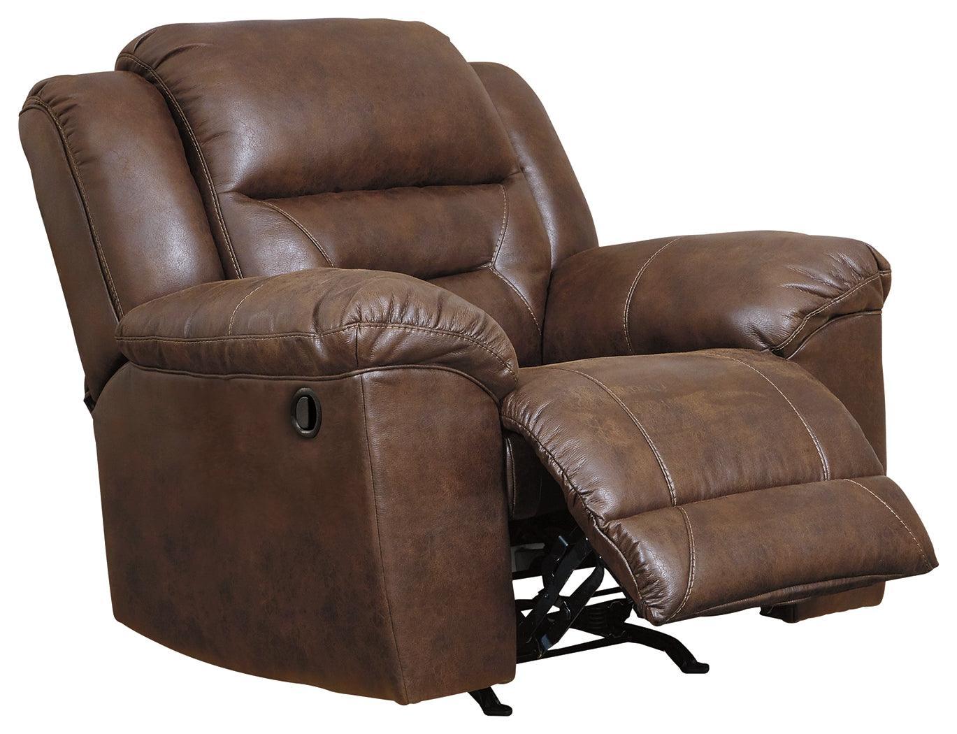 Stoneland Chocolate Faux Leather Recliner - Ella Furniture