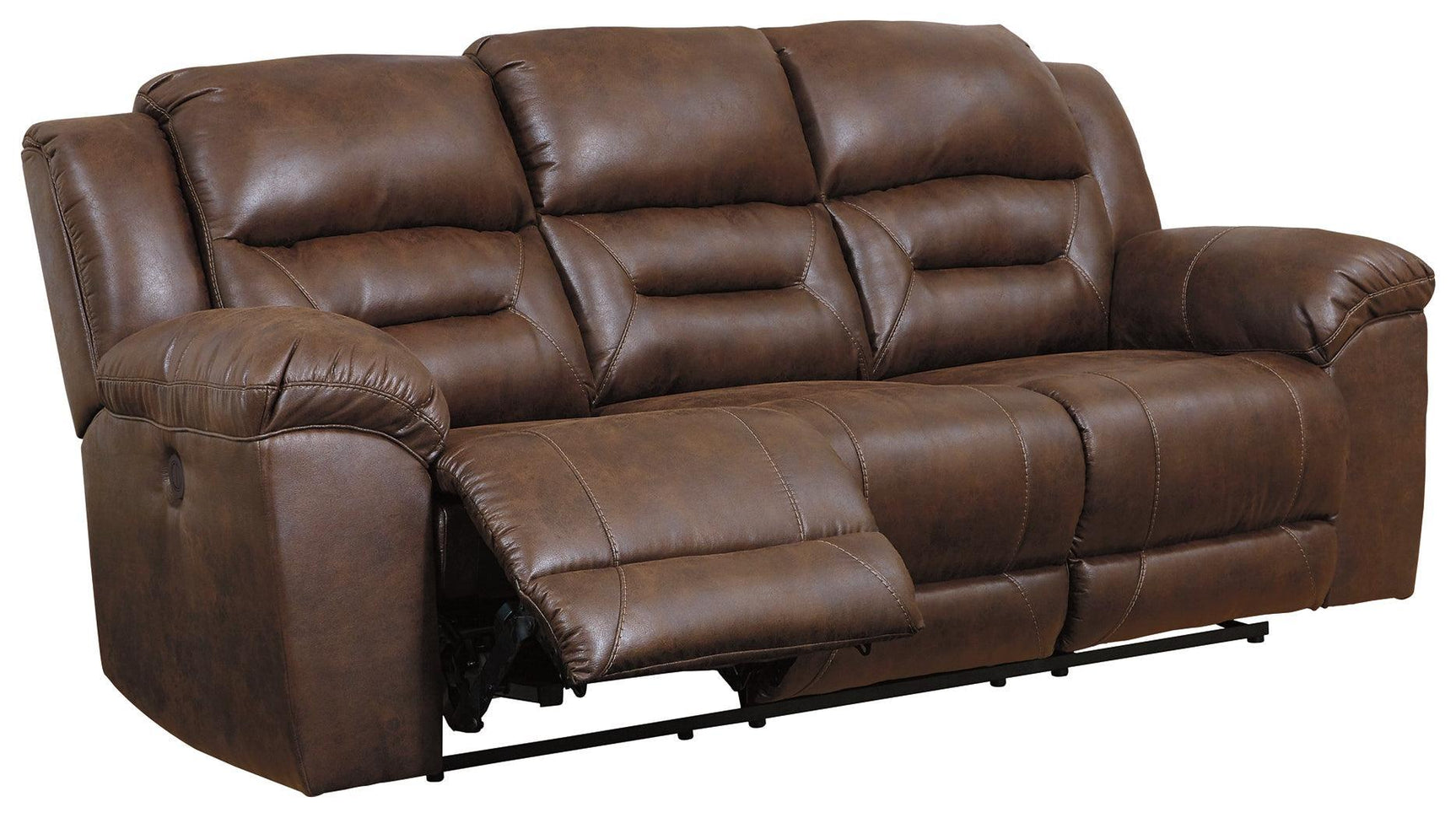 Stoneland Chocolate Faux Leather Power Reclining Sofa - Ella Furniture