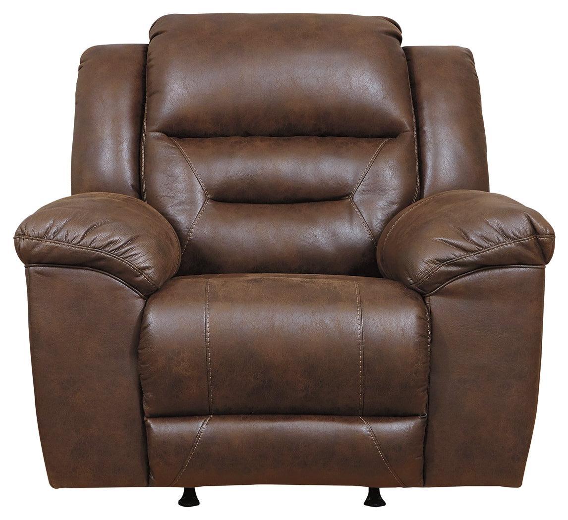 Stoneland Chocolate Faux Leather Power Recliner - Ella Furniture
