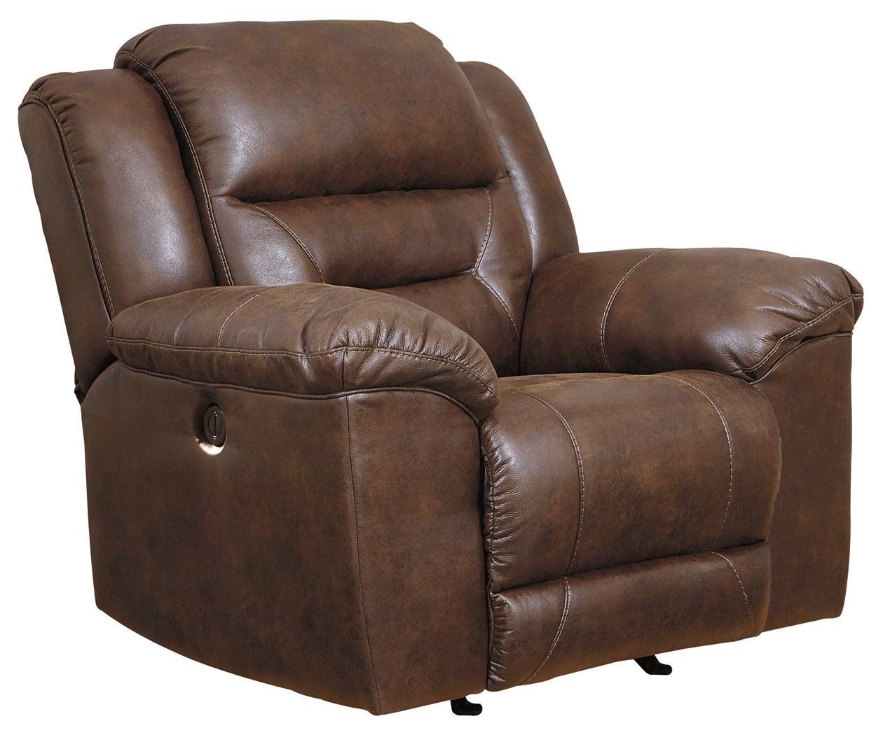 Stoneland Chocolate Faux Leather Power Recliner - Ella Furniture