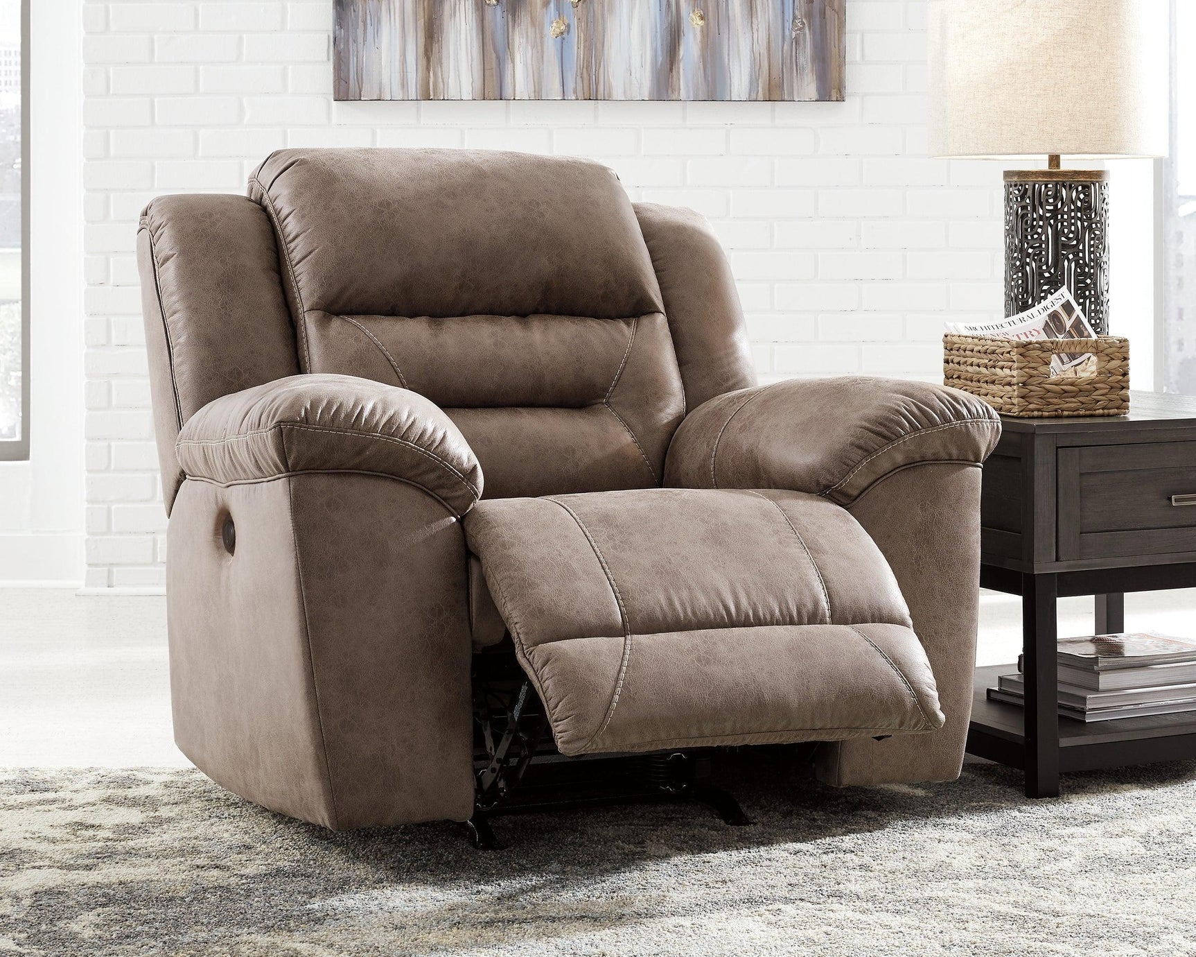 Stoneland Fossil Faux Leather Power Recliner - Ella Furniture