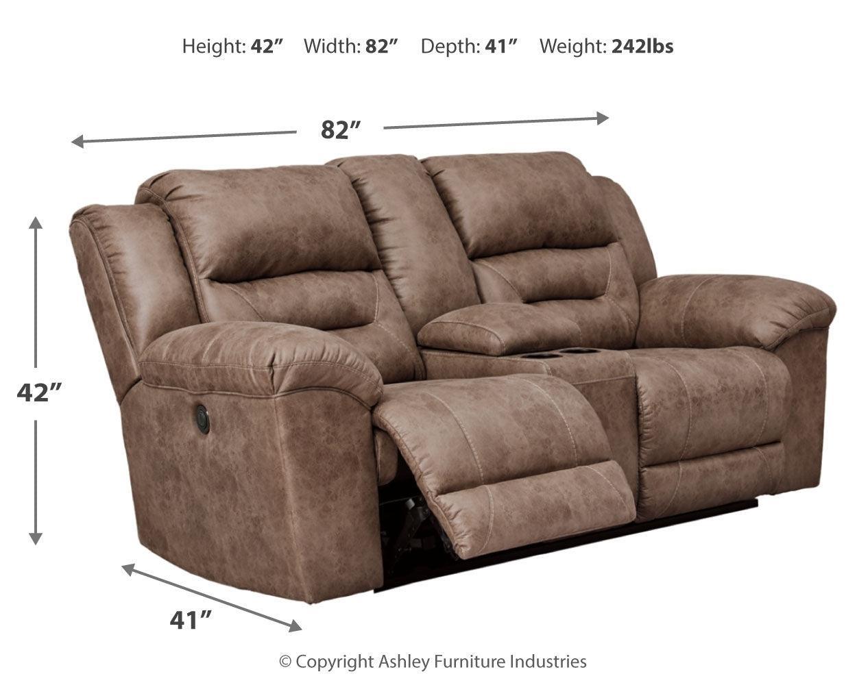 Stoneland Fossil Faux Leather Power Reclining Loveseat With Console - Ella Furniture