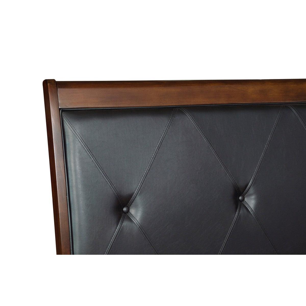 Cotterill Dark Cherry Transitional Engineered Wood Faux Leather Upholstered Tufted Queen Panel Bed - Ella Furniture