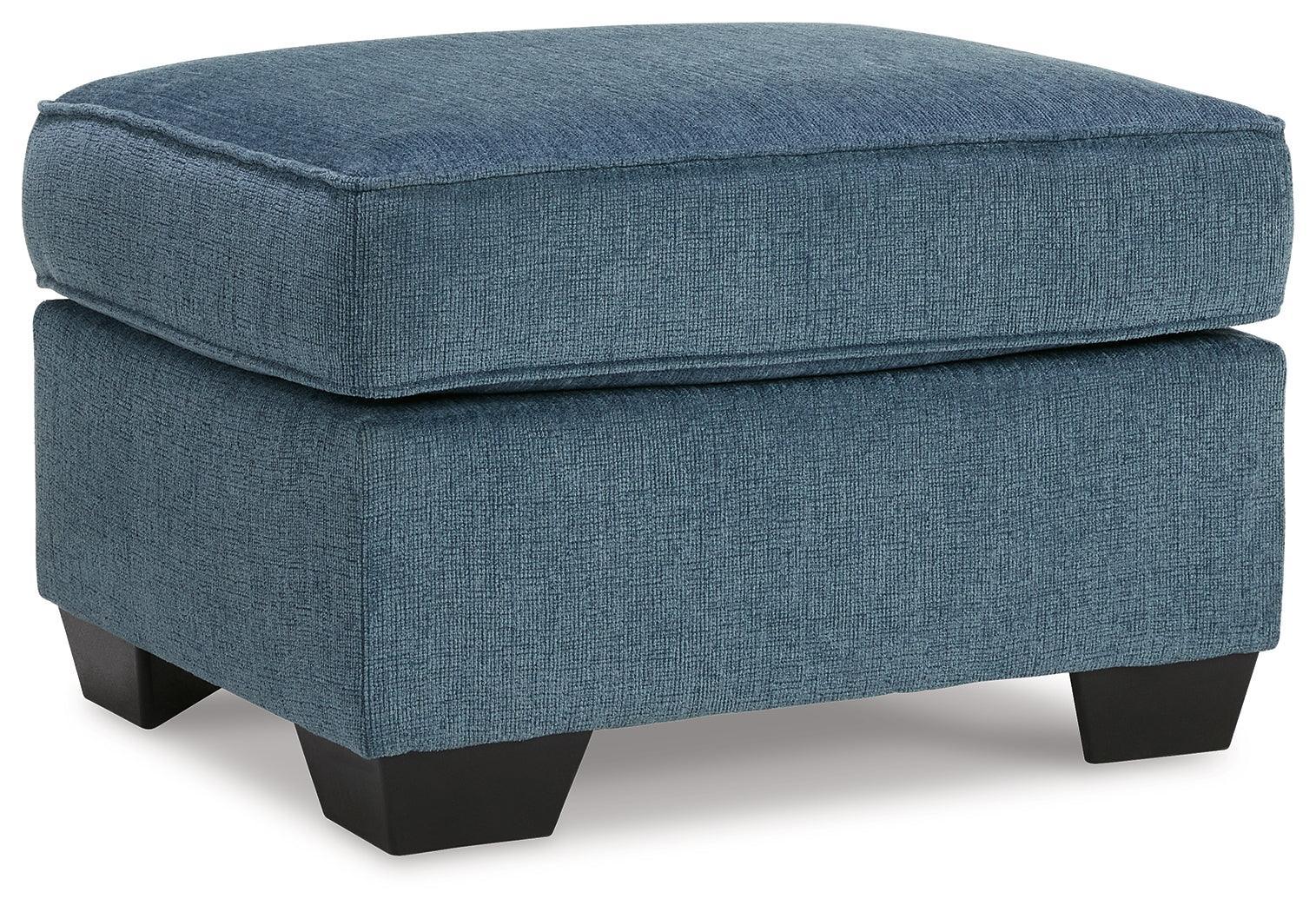 Cashton Blue Chenille Ottoman - Ella Furniture