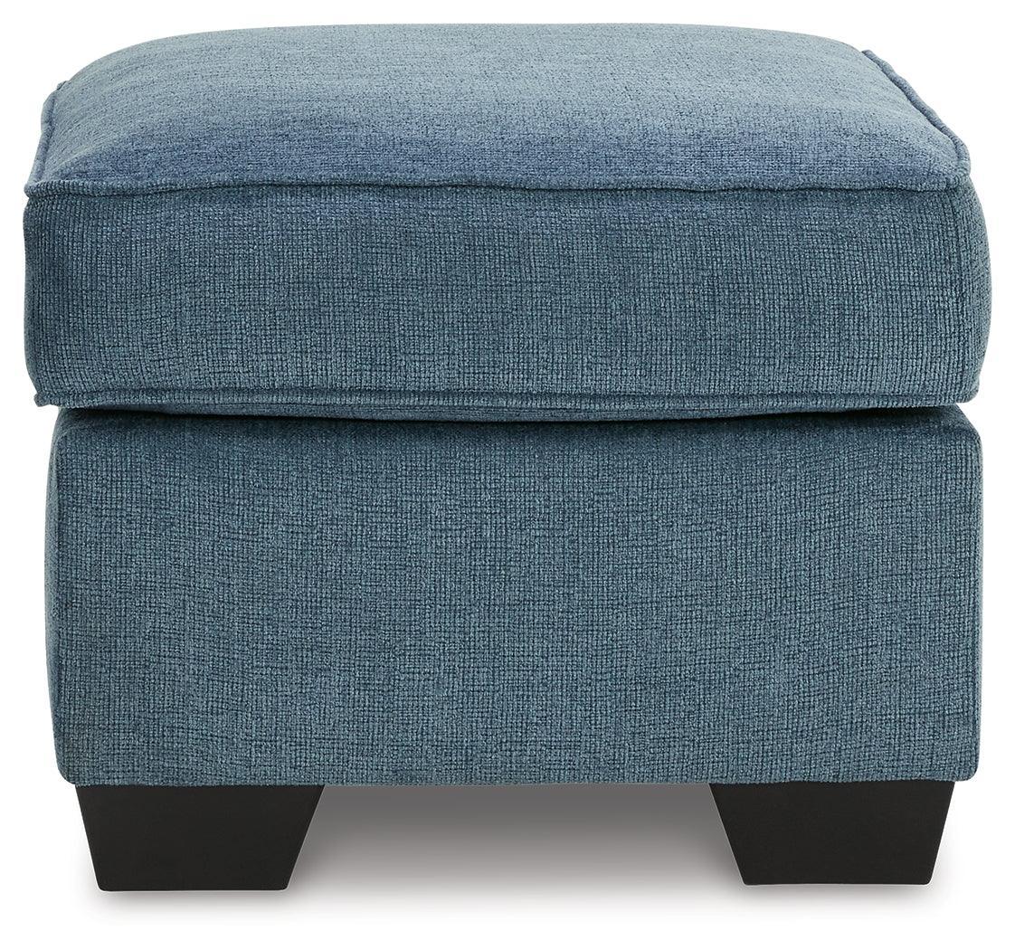 Cashton Blue Chenille Ottoman - Ella Furniture