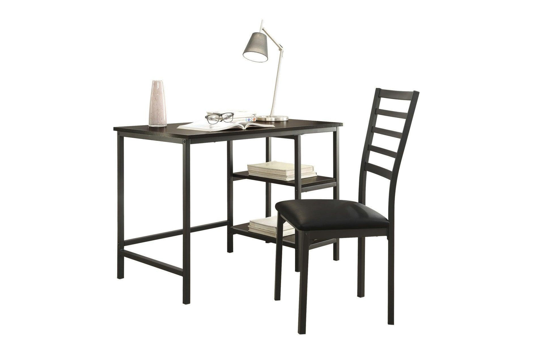 Madigan Dark Modern Industrial Wood Metal Faux Leather Seat Writing Desk And Chair - Ella Furniture