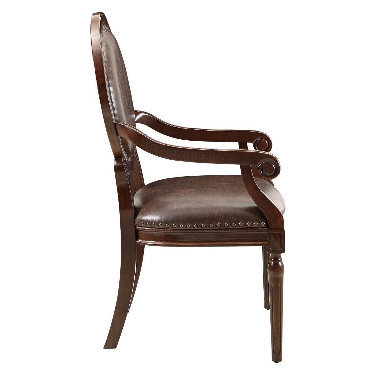 Aldermont Dark Brown Traditional Solid Wood And Plywood Frame Faux Leather Upholstery Desk Chair - Ella Furniture