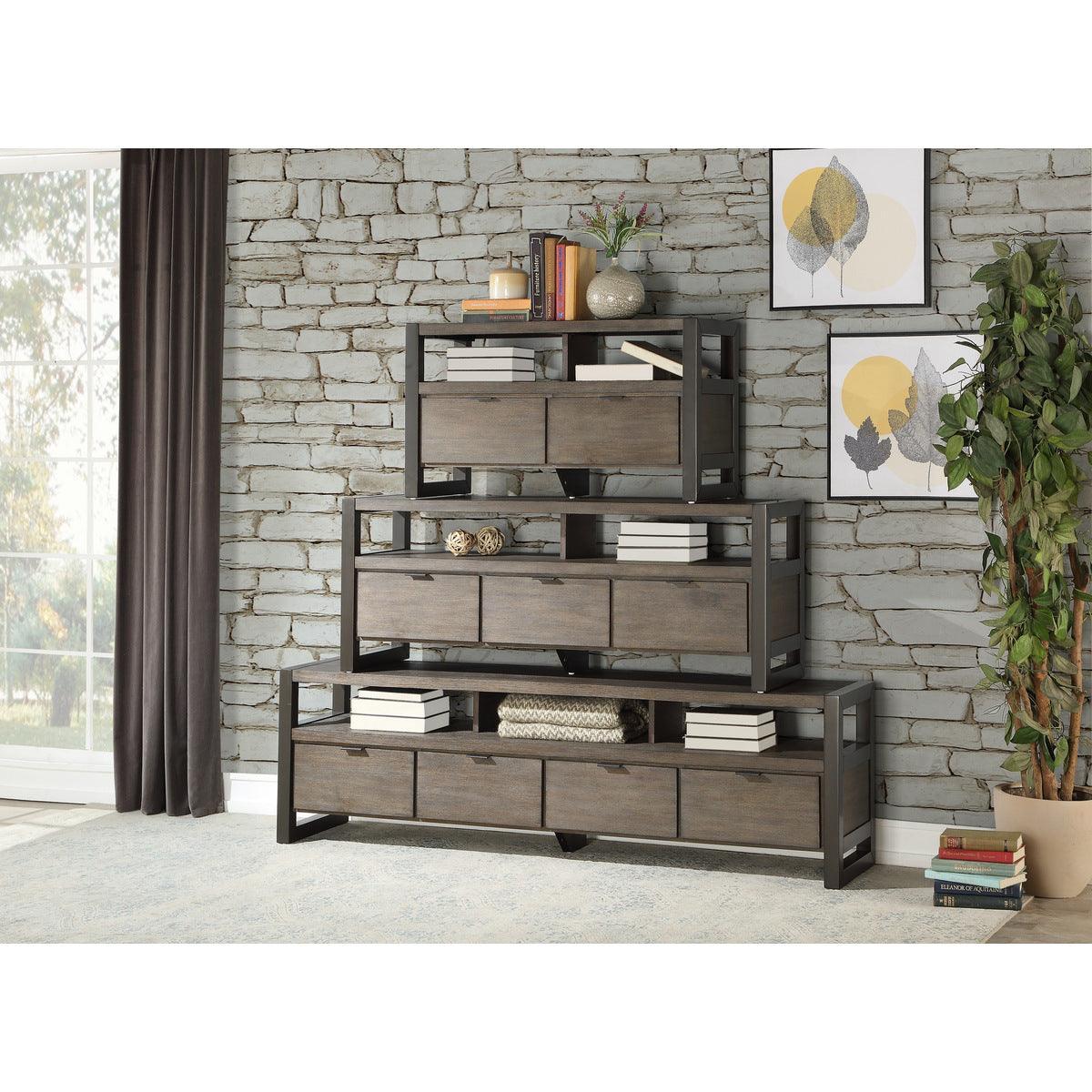 Prudhoe Power Glaze Oak And Gunmetal Acacia Veneer, Wood And Engineered Wood Tv Stand - Ella Furniture