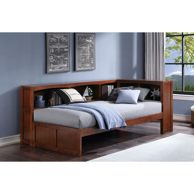 Rowe Dark Cherry Transitional Pine Veneer, Wood And Engineered Wood Twin Bookcase Corner Bed - Ella Furniture
