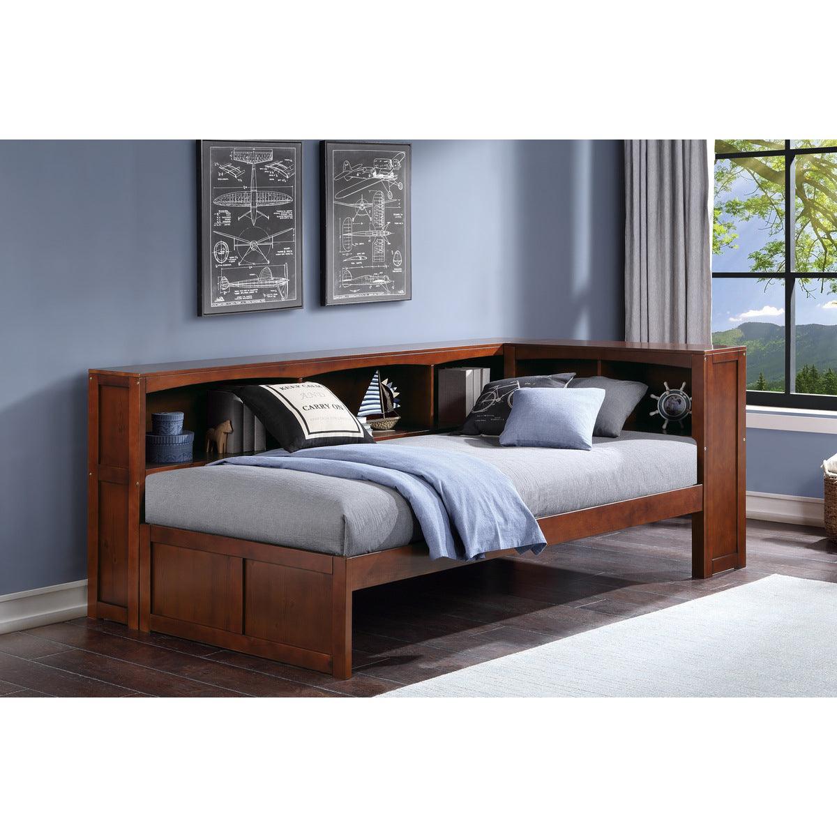 Rowe Dark Cherry Transitional Pine Veneer, Wood And Engineered Wood Twin Bookcase Corner Bed - Ella Furniture