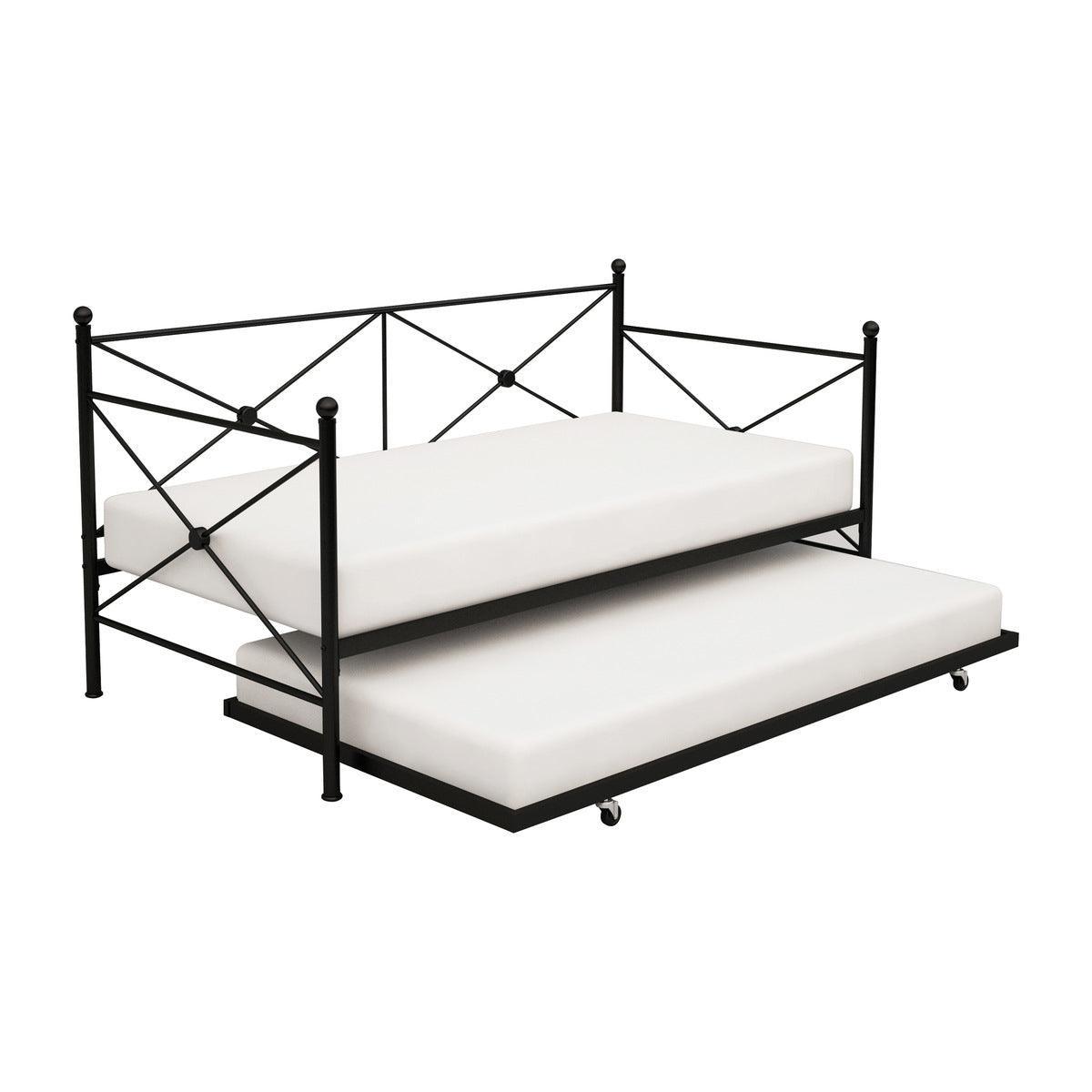 Jones Black Metal Modern Sleek Traditional Metal Daybed With Trundle - Ella Furniture