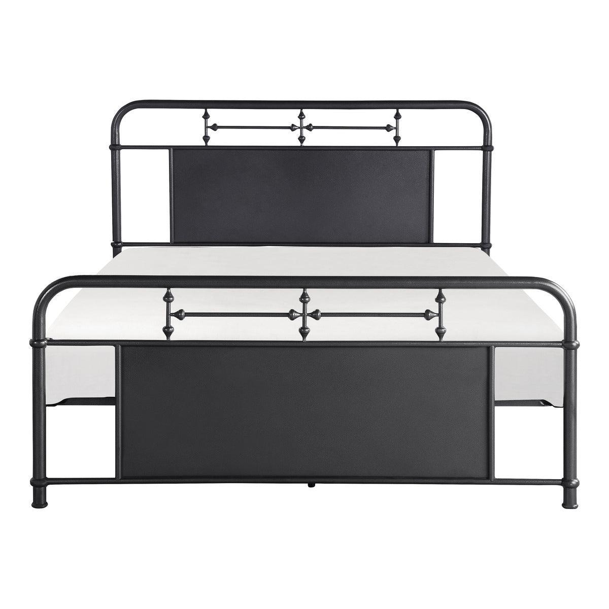 Blanchard Mottled Silver Modern Sleek Traditional Metal Queen Platform Bed - Ella Furniture