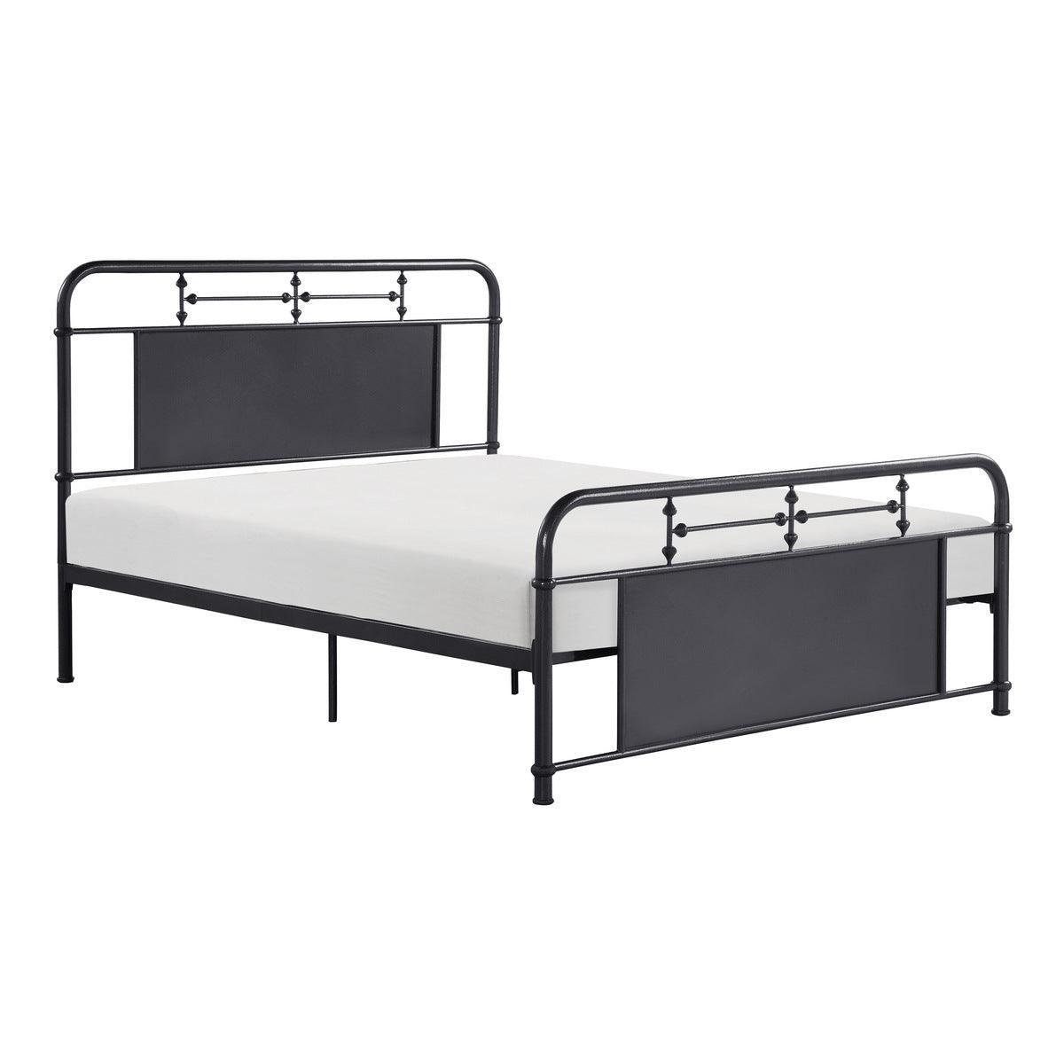 Blanchard Mottled Silver Modern Sleek Traditional Metal Queen Platform Bed - Ella Furniture