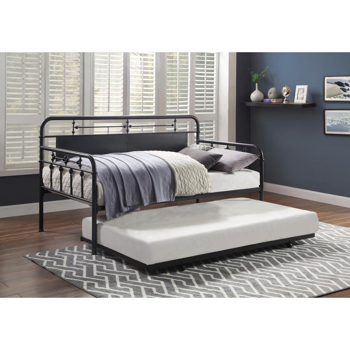 Blanchard Mottled Silver Modern Traditional Metal Daybed With Trundle - Ella Furniture