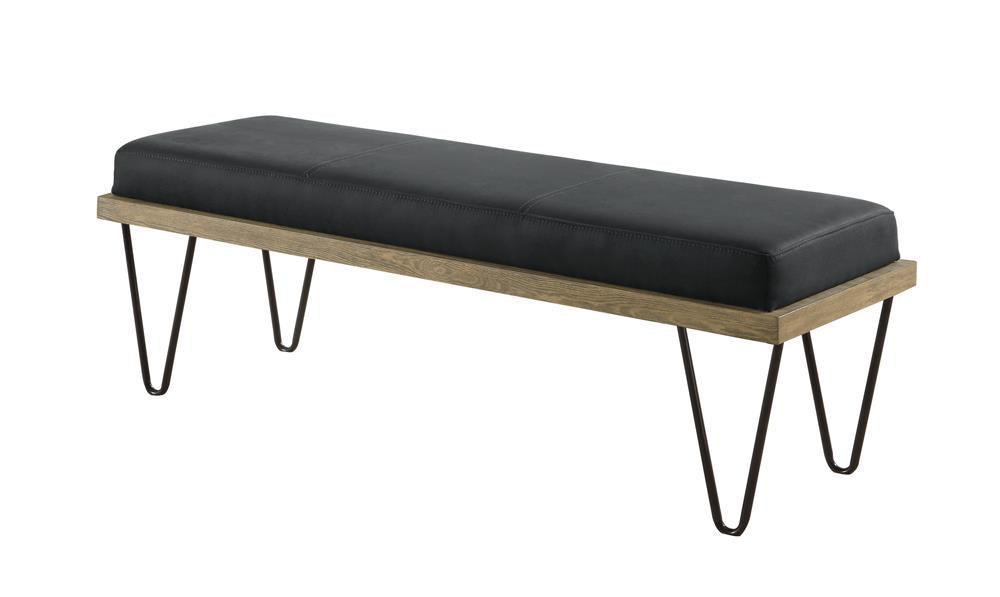 Chad Upholstered Bench With Hairpin Legs Dark Blue - Ella Furniture