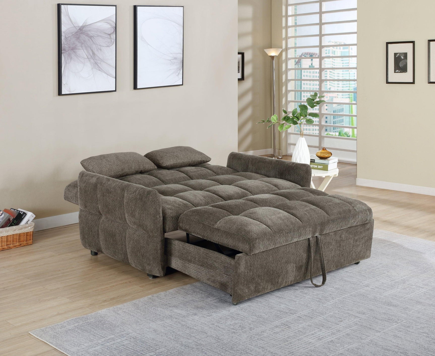 Cotswold Tufted Cushion Sleeper Sofa Bed Brown - Ella Furniture