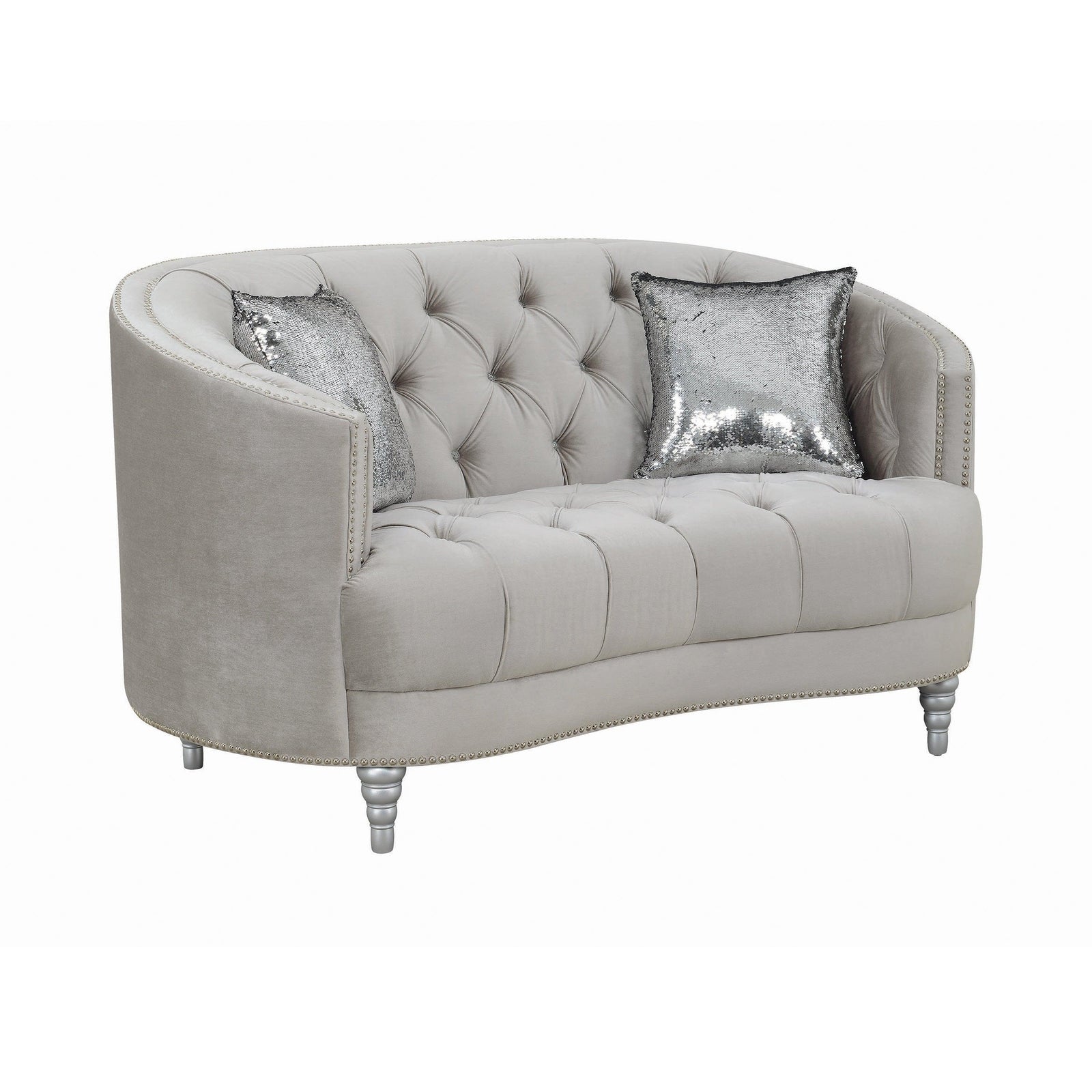 Avonlea Sloped Arm Tufted Loveseat Grey - Ella Furniture