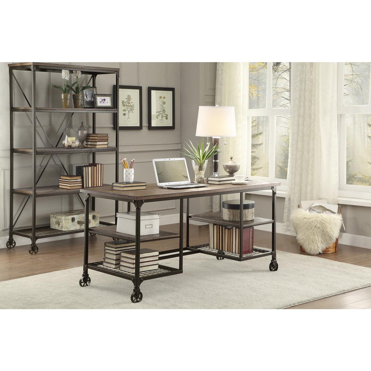 Millwood Weathered Natural And Rustic Black Metal Engineered Wood And Metal Writing Desk - Ella Furniture