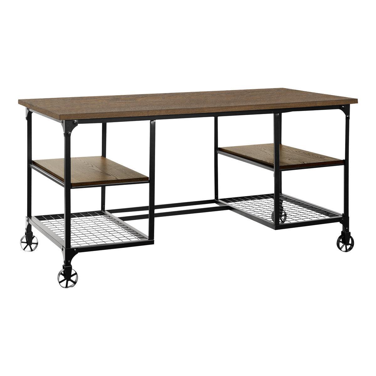 Millwood Weathered Natural And Rustic Black Metal Engineered Wood And Metal Writing Desk - Ella Furniture