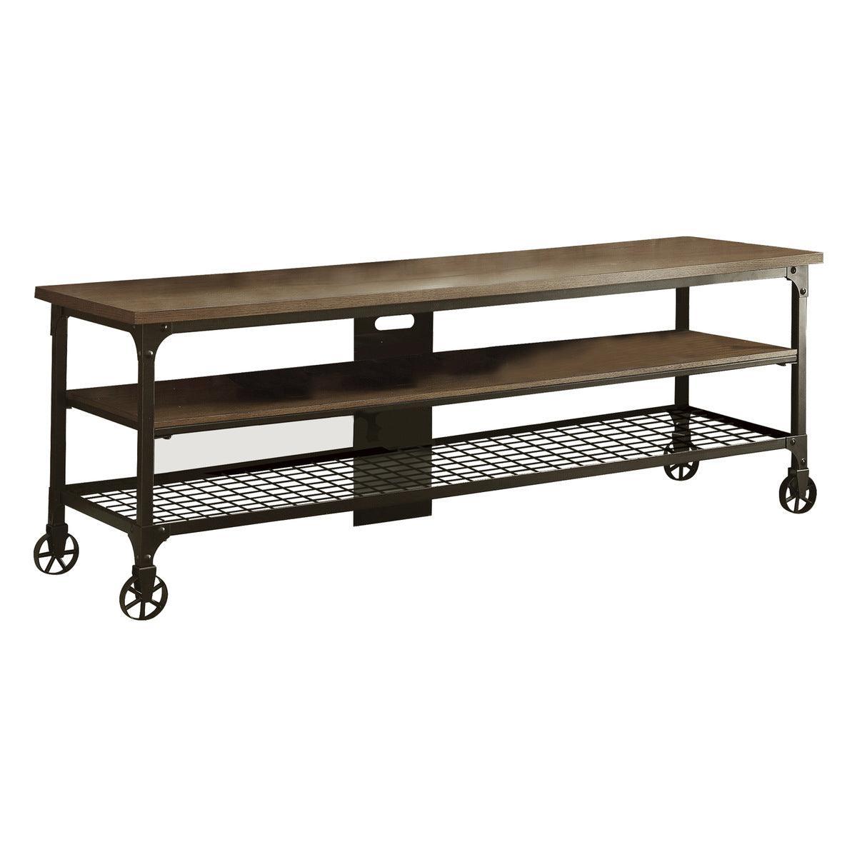 Millwood Weathered Natural Finish Rustic Black Metal Finish Engineered Wood And Metal Tv Stand - Ella Furniture
