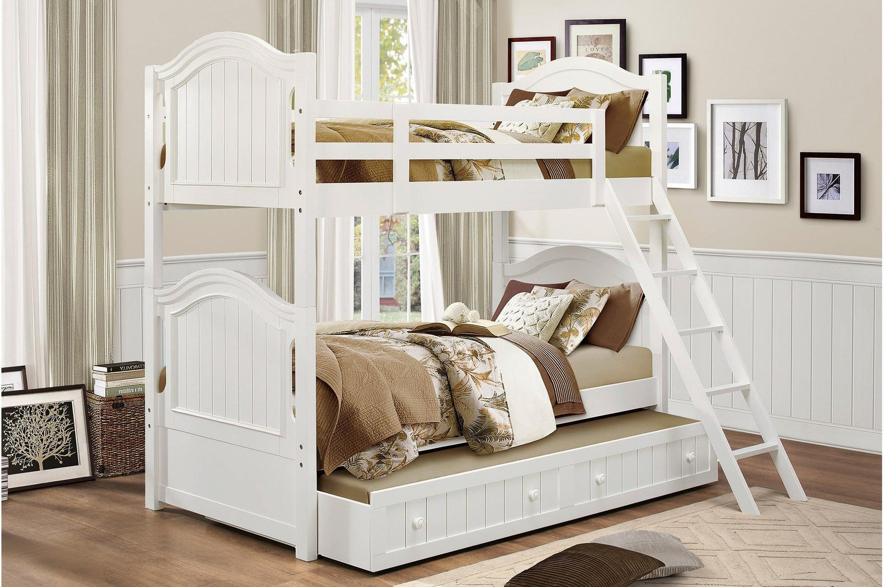 Clementine White Contemporary Traditional Solid Wood Trundle Storage Youth Platform Bedroom Set - Ella Furniture