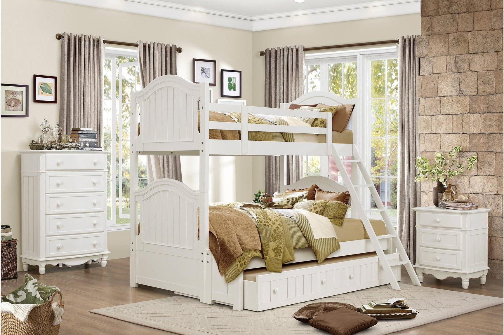 Clementine White Contemporary Traditional Solid Wood Trundle Storage Youth Platform Bedroom Set - Ella Furniture