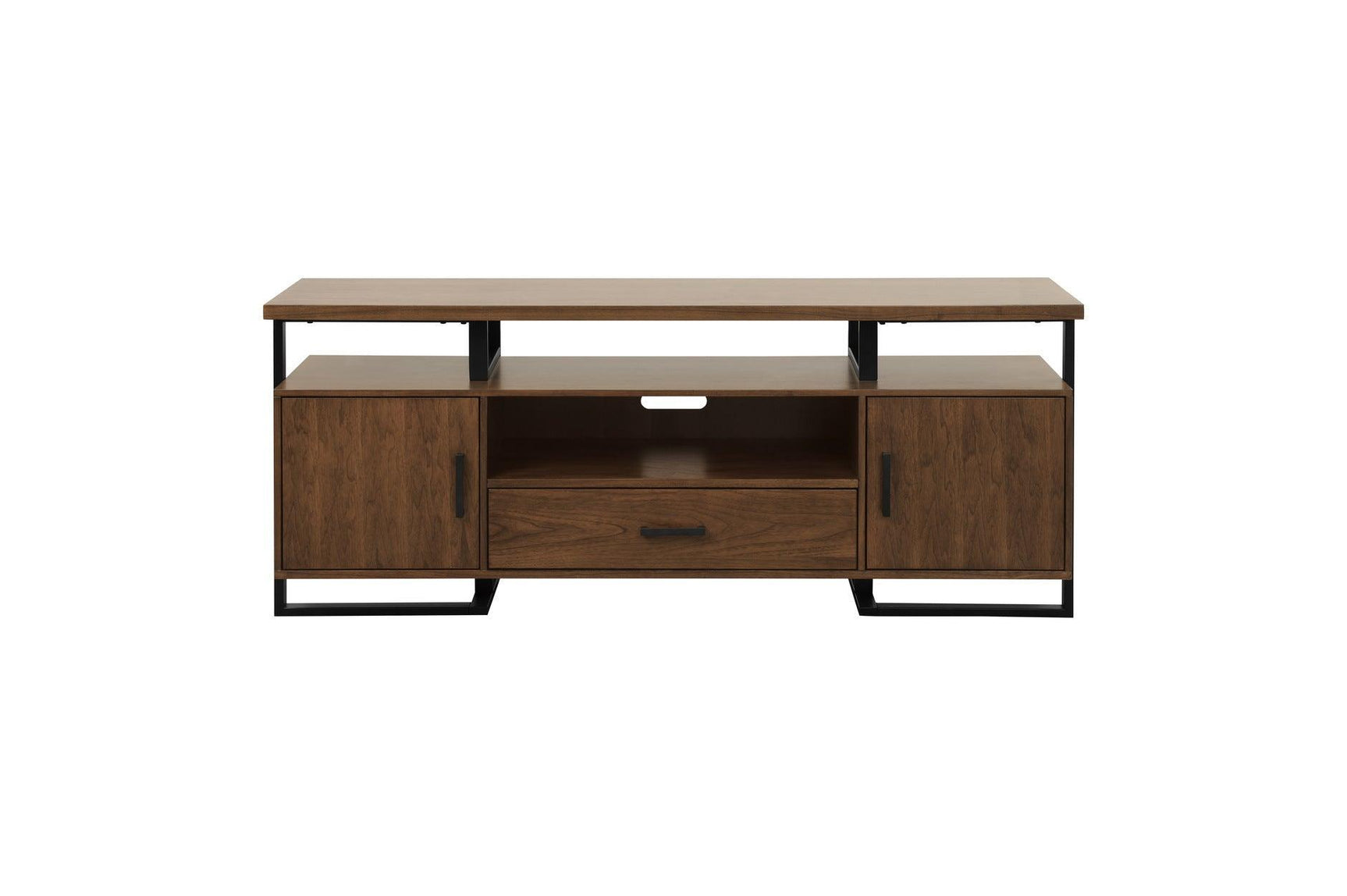 Sedley Dark Modern Contemporary Sleek Metal Walnut Veneer Storage Tv Stand - Ella Furniture
