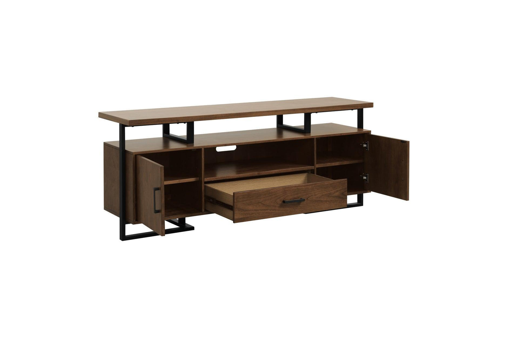 Sedley Dark Modern Contemporary Sleek Metal Walnut Veneer Storage Tv Stand - Ella Furniture