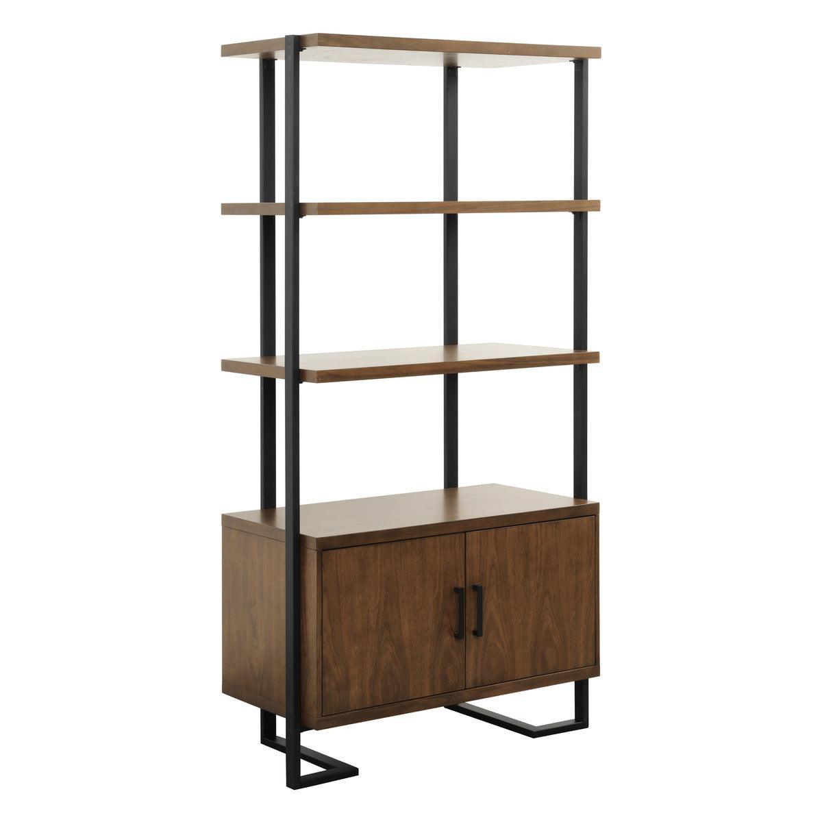 Sedley Walnut And Dark Metal Veneer, Engineered Wood And Metal Bookcase 2 Fixed Shelves - Ella Furniture