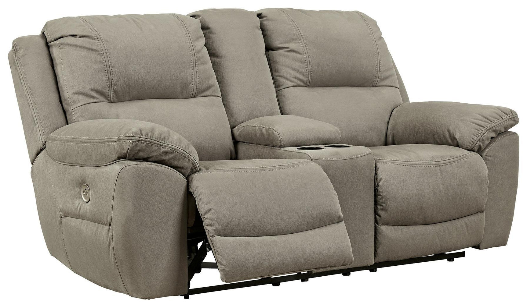 Next-gen Gaucho Putty Microfiber Power Reclining Loveseat With Console - Ella Furniture