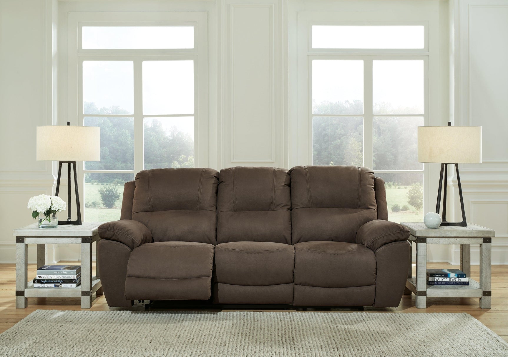Next-gen Gaucho Putty Microfiber Power Reclining Sofa - Ella Furniture